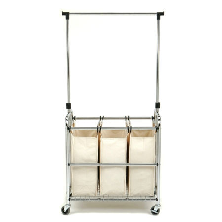 3-Bag Laundry Sorter with Hanging Bar - Click Image to Close