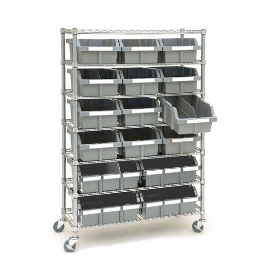 7-Shelf Commercial Bin Rack System with Large Bins - Click Image to Close