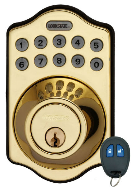 Brass Electronic Key-less Deadbolt lock 6 Users w Remote - Click Image to Close