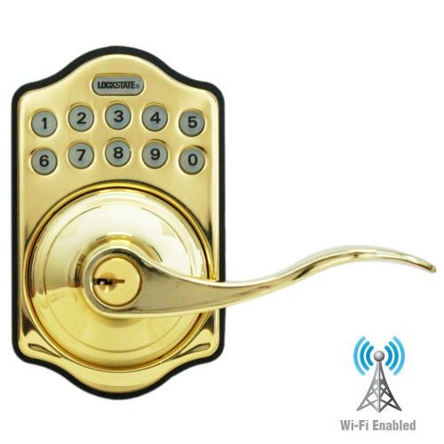 LockState LS-L500i-PB Electronic / Wifi Lever Lock - Polished Br - Click Image to Close
