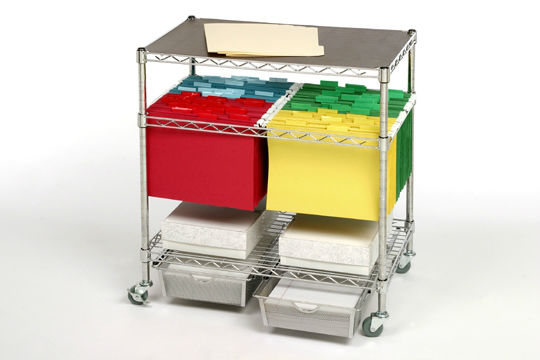 Heavy Duty Chrome File Cart With Storage Drawers 25 x 15 x 28 - Click Image to Close