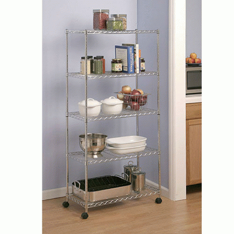 5-Shelf Kitchen Chrome Wire Shelving with wheels - Click Image to Close