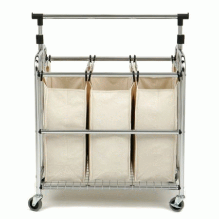 3-Bag Laundry Sorter with Hanging Bar - Click Image to Close