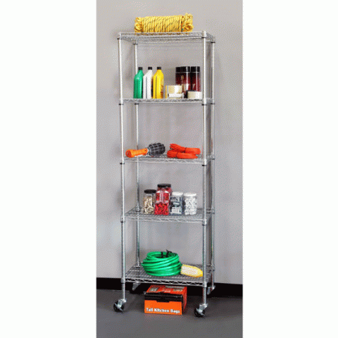 5-Tier NSF Steel Wire Shelving on Wheels, 18x24x72 - Click Image to Close