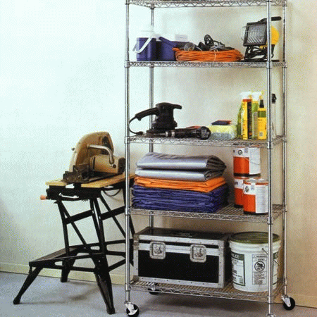 Commercial wire kitchen shelves unit on wheels - Click Image to Close