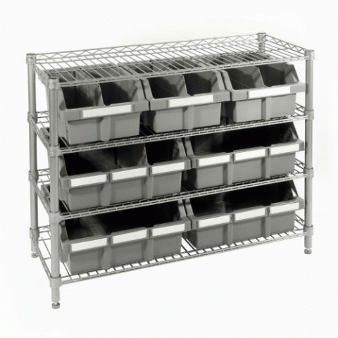 4-Shelf Commercial Bin Rack System - Silver - Click Image to Close