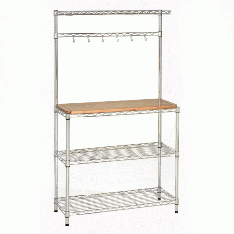 UltraZinc Bakers Rack Workstation with Rubberwood Top - 36x14x63 - Click Image to Close