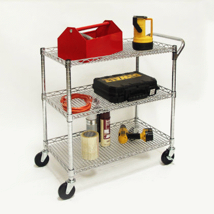 Heavy Duty 3 Shelf Wire Utility Cart - Click Image to Close