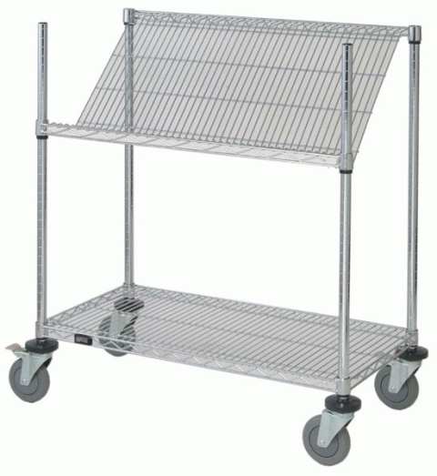 Work Station Cart with Sloped Shelf - Chrome - Click Image to Close