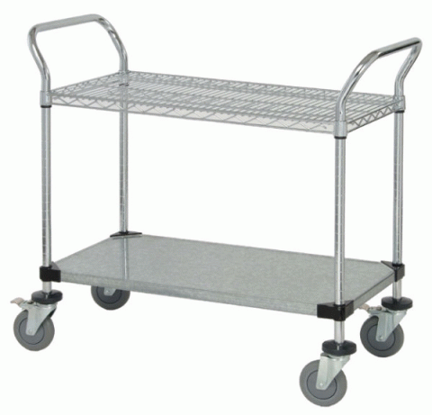 2 Shelf Mobile Utility Cart (One Shelf Wire and One Solid) - Click Image to Close